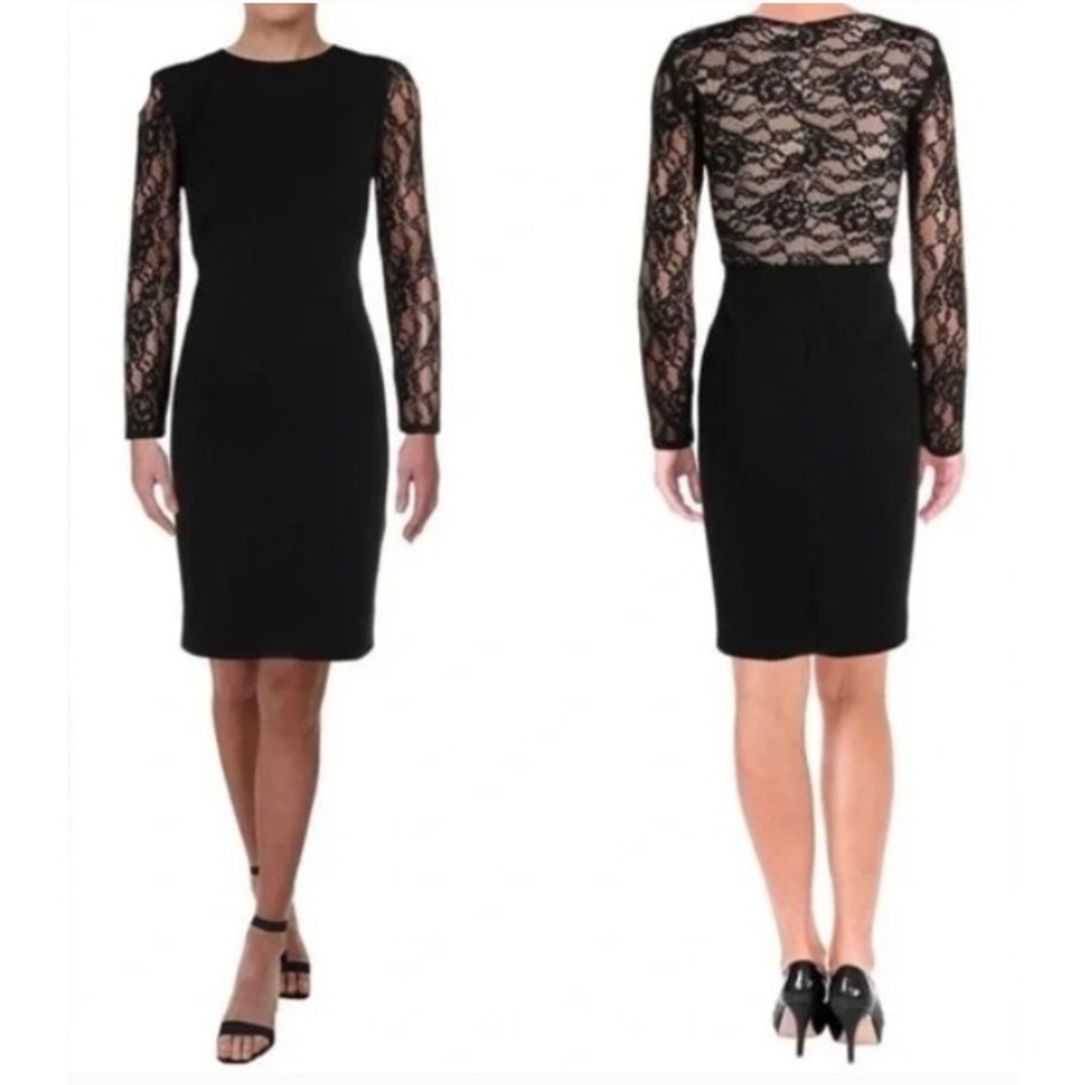 Lauren Ralph Lauren Black Lace-Sleeve Sheath Dress